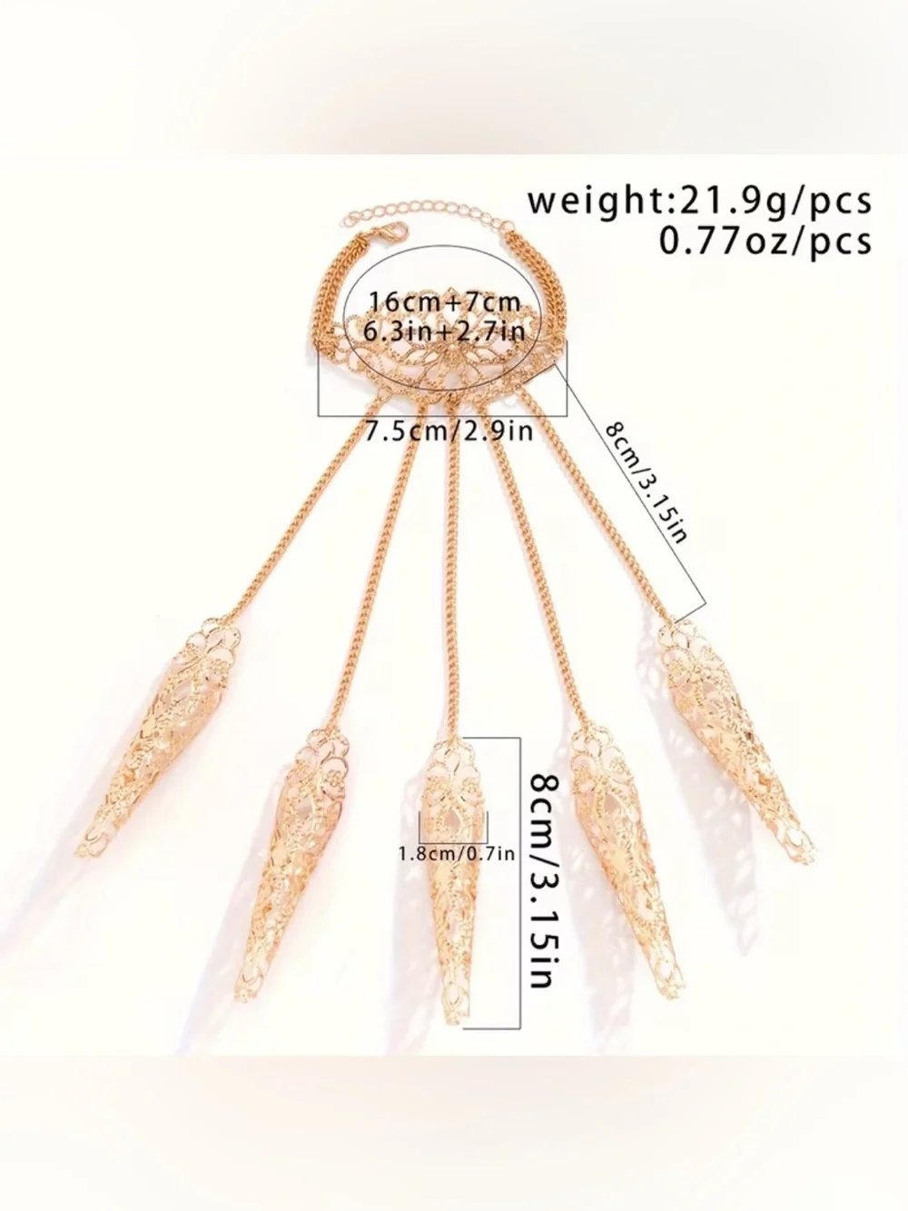 Silver Filigree Hand Chain Bracelet with Finger Lace Covers - Women Jewelry